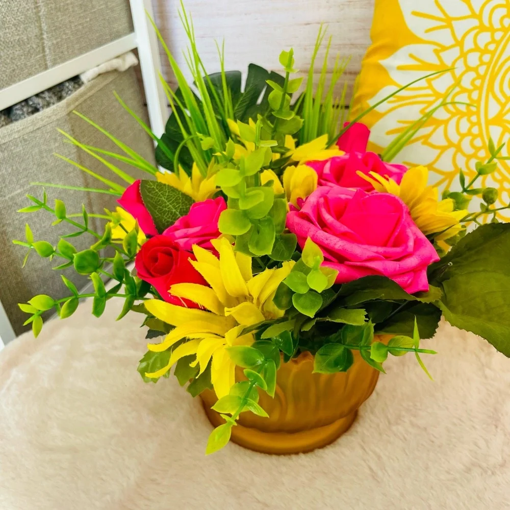 Handmade Faux Flower Arrangement in a glass bowl